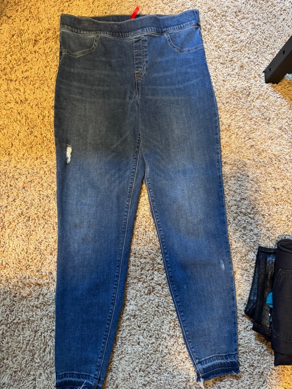 SPANX Dark Blue Stretch Jeggings with Subtle Distress
